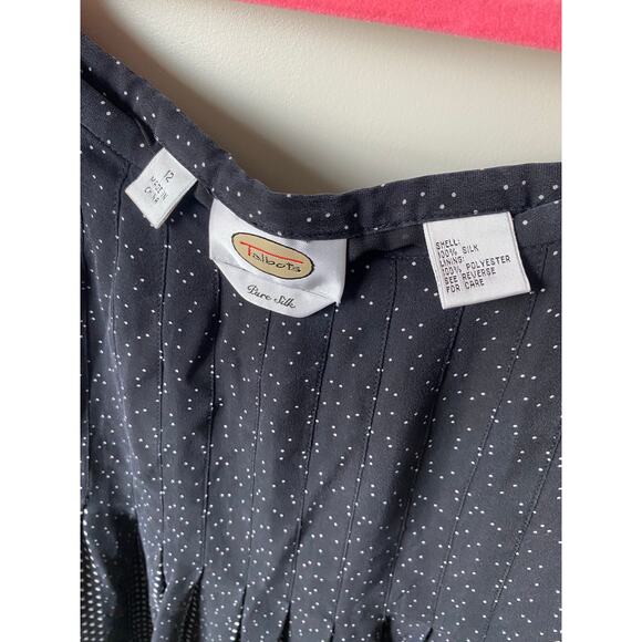 Talbots 100% Pure Silk Black w/ White Polka Dots Pleated Flowy Midi Skirt- Sz 12 - Picture 5 of 9